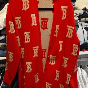 Burberry Red and Beige Monogram Knit Cardigan